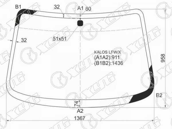 Стекло лобовое Chevrolet Aveo 02-09  / Kalos 03-08