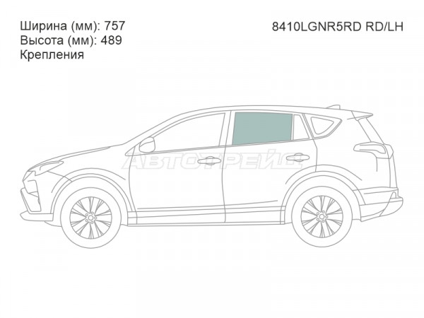 Стекло боковое опускное (Сзади / Слева / Цвет зеленый / Крепления) Toyota RAV4 (XA40) 12-19