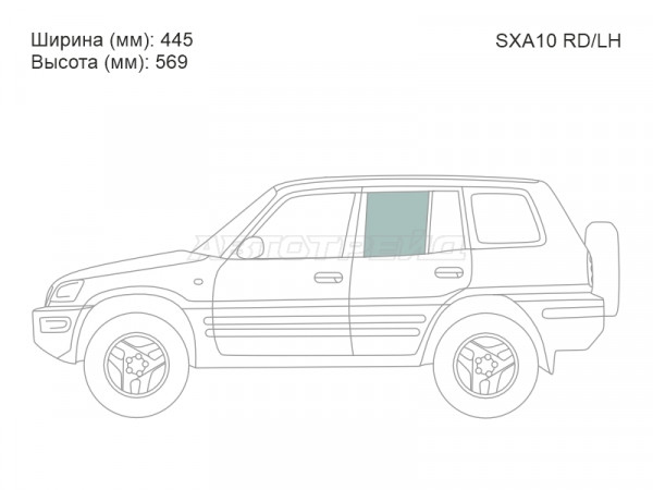 Стекло боковое опускное (Сзади / Слева / Цвет зеленый) Toyota RAV4 (XA10) 94-00