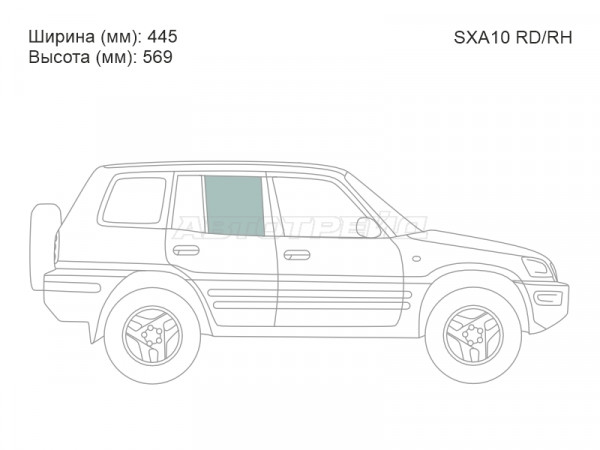 Стекло боковое опускное (Сзади / Справа / Цвет зеленый) Toyota RAV4 (XA10) 94-00