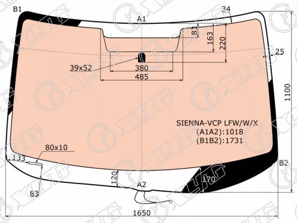 Стекло лобовое (Обогрев щеток) Toyota Sienna 03-09