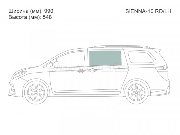 Стекло боковое опускное (Сзади / Слева / Цвет зеленый) Toyota Sienna 10-20
