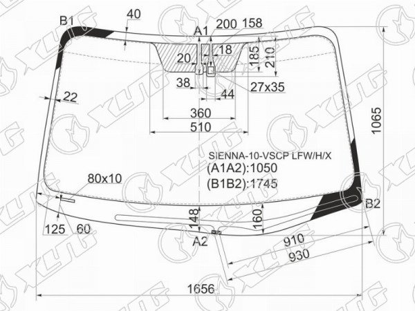 Стекло лобовое (Обогрев щеток / Датчик дождя) Toyota Sienna 10-20