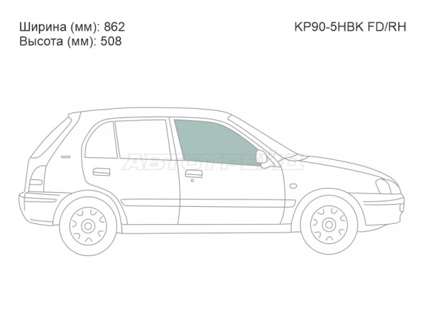 Стекло боковое опускное (Спереди / Справа / Цвет зеленый) Toyota Starlet 95-99