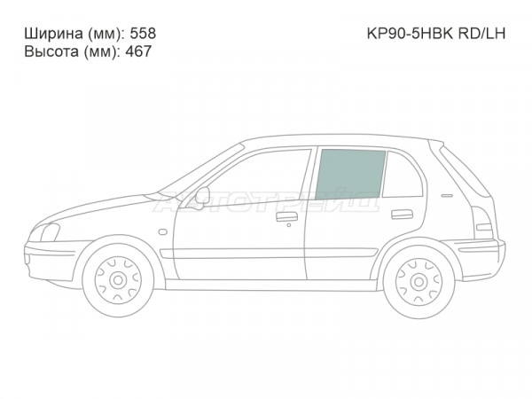 Стекло боковое опускное (Сзади / Слева / Цвет зеленый) Toyota Starlet 95-99