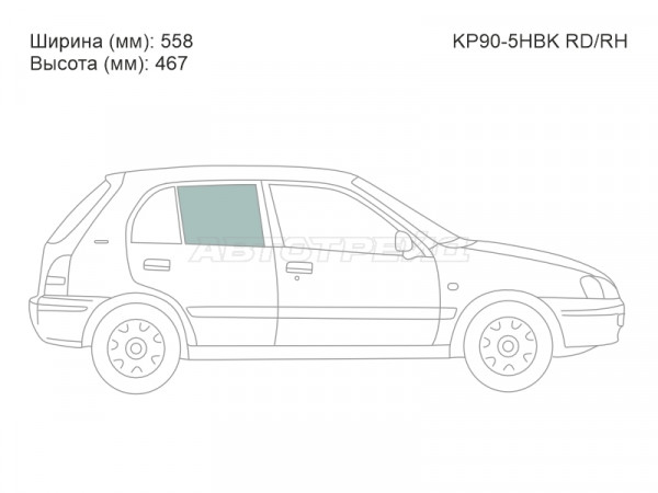 Стекло боковое опускное (Сзади / Справа / Цвет зеленый) Toyota Starlet 95-99