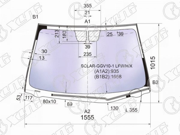 Стекло лобовое атермальное с обогревом щеток TOYOTA VENZA (PANORAMIC ROOF) 08-17 (Solar-X защита от