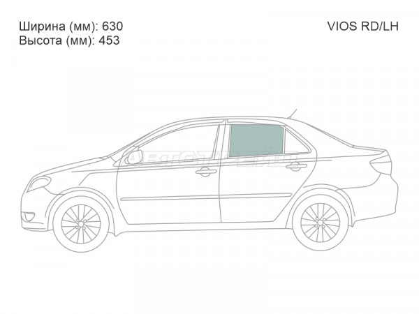 Стекло боковое опускное (Сзади / Слева / Цвет зеленый) Toyota Vios 02-07