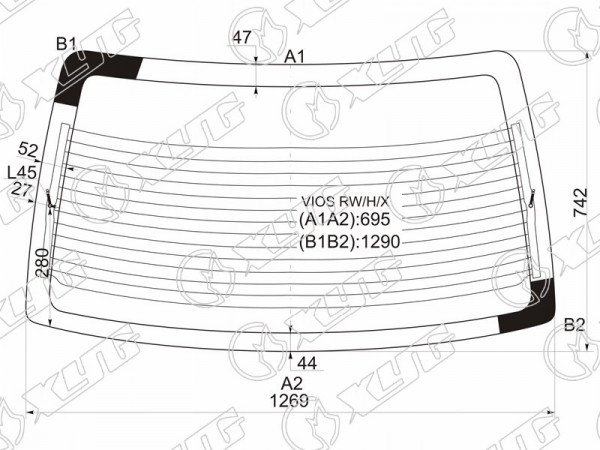 Стекло заднее с обогревом TOYOTA VIOS 02-07