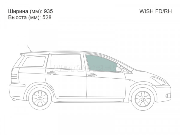 Стекло боковое опускное (Спереди / Справа / Цвет зеленый) Toyota Wish 03-09