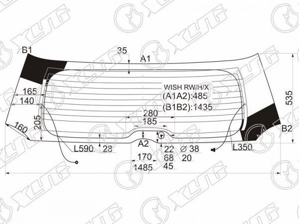Стекло заднее с обогревом TOYOTA WISH 03-09