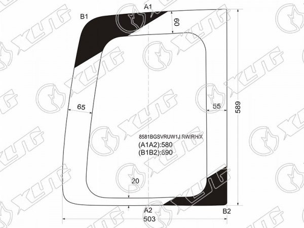 Стекло заднее (Цвет зеленый / Правое) Volkswagen Caddy 03-20