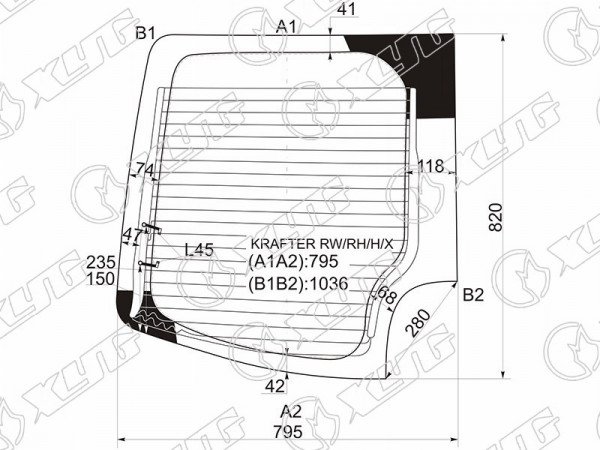 Стекло заднее (Цвет зеленый / Обогрев / Правое) Mercedes-Benz Sprinter 06-18  / Volkswagen Crafter 06-16