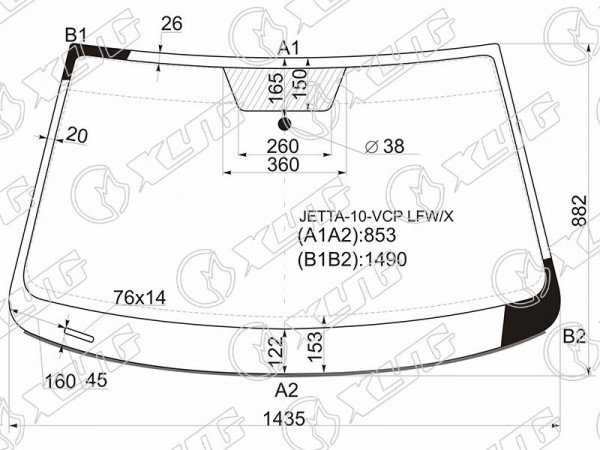 Стекло лобовое (Сборка Европа) VOLKSWAGEN JETTA 4D SED 10-18