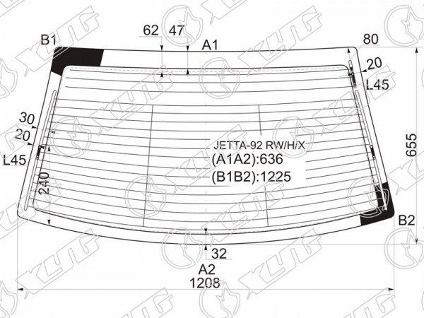 Стекло заднее с обогревом VOLKSWAGEN JETTA 4D SED 93-95