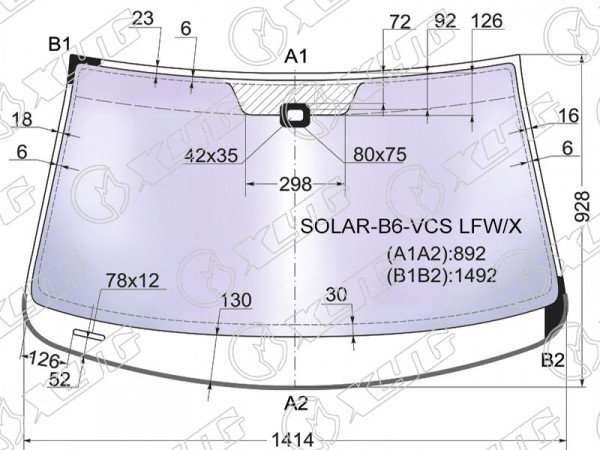 Стекло лобовое атермальное + дд VOLKSWAGEN PASSAT B6 4 /5D 05-10 (Solar-X защита от ультрафиолета)