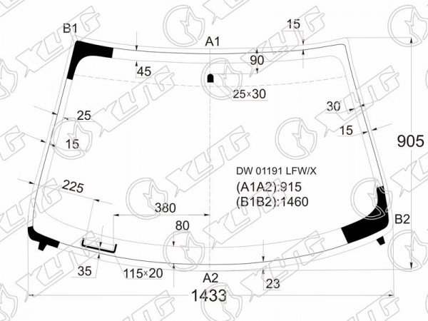 Стекло лобовое CHEVROLET CAVALIER 2D CPE 95-05 /TOYOTA CAVALIER 2D CPE 95-00
