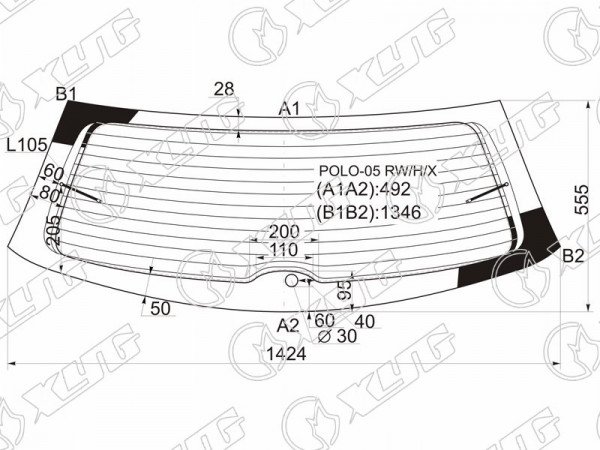 Стекло заднее с обогревом VOLKSWAGEN POLO IV 3 /5D HBK 05-09