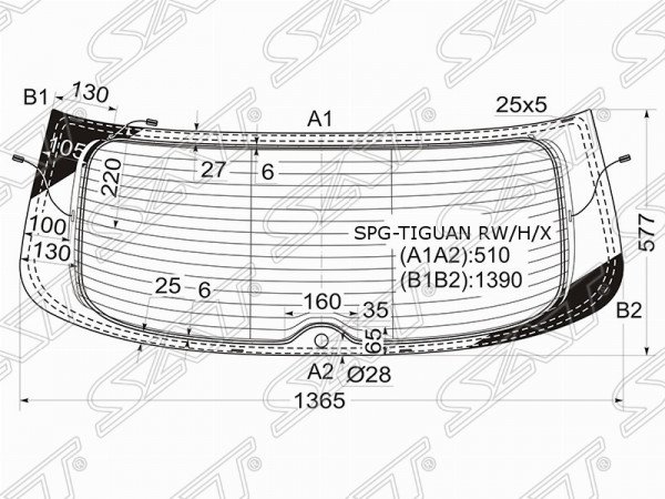 Стекло заднее с обогревом VOLKSWAGEN TIGUAN 07-16