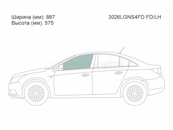 Стекло боковое опускное (Спереди / Слева / Цвет зеленый) Chevrolet Cruze 09-15  / Daewoo Lacetti 08-11