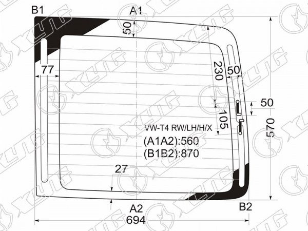 Стекло заднее (распашной двери) левое с обогревом VOLKSWAGEN TRANSPORTER T4 VAN 90-03