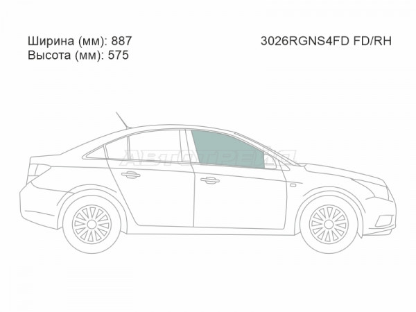 Стекло боковое опускное (Спереди / Справа / Цвет зеленый) Chevrolet Cruze 09-15  / Daewoo Lacetti 08-11