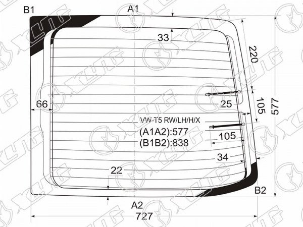 Стекло заднее (Цвет зеленый / Обогрев / Левое) Volkswagen Transporter 03-15  / Multivan 03-15
