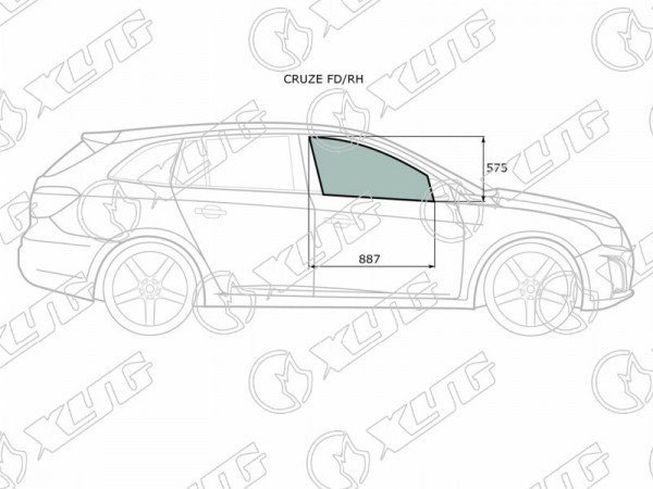 Стекло переднее правое опускное CHEVROLET CRUZE 4 /5D 09-15