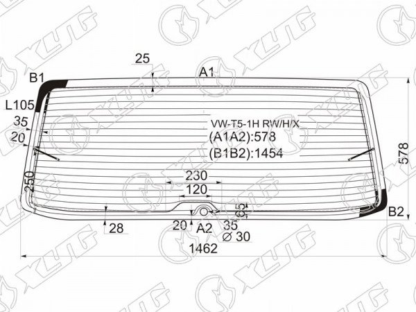 Стекло заднее с обогревом (с отв.) VOLKSWAGEN TRANSPORTER T5 03-15
