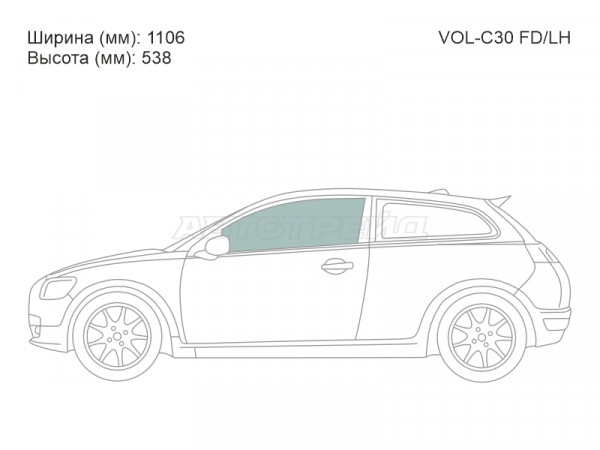 Стекло боковое опускное (Спереди / Слева / Цвет зеленый) Volvo C30 06-13