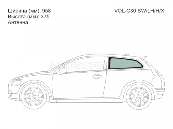 Стекло кузова боковое (не опускное) (Слева / Цвет зеленый / Антенна) Volvo C30 06-13