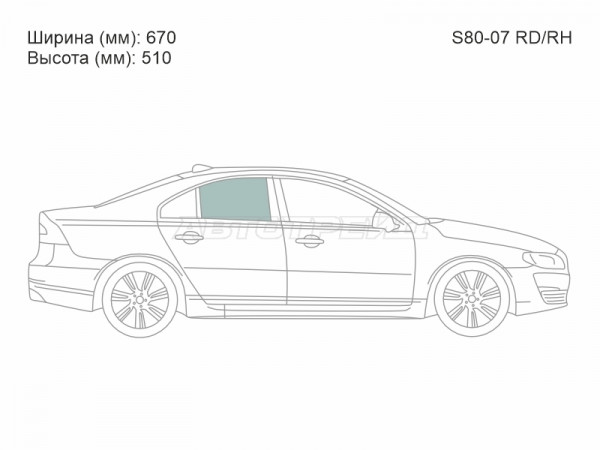 Стекло боковое опускное (Сзади / Справа / Цвет зеленый) Volvo S80 06-16