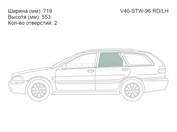 Стекло боковое опускное (Сзади / Слева / Цвет зеленый) Volvo V40 95-04