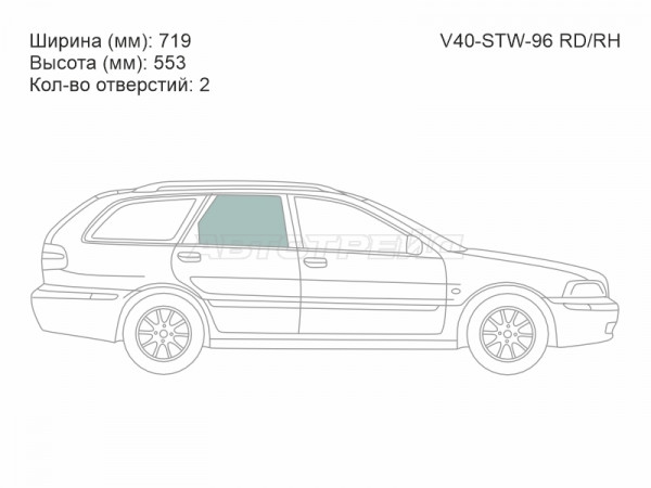 Стекло боковое опускное (Сзади / Справа / Цвет зеленый) Volvo V40 95-04