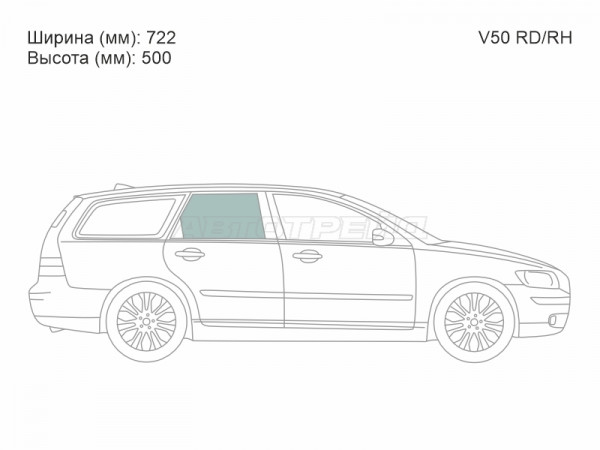 Стекло боковое опускное (Сзади / Справа / Цвет зеленый) Volvo V50 03-12