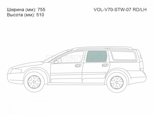 Стекло боковое опускное (Сзади / Слева / Цвет зеленый) Volvo V70 07-16  / XC70 00-16