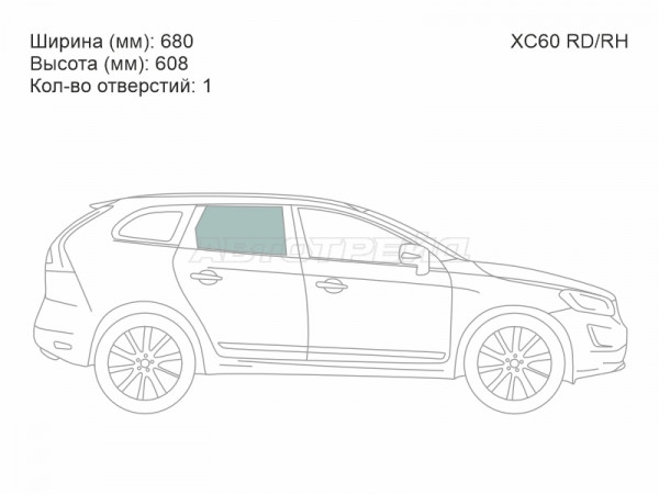 Стекло боковое опускное (Сзади / Справа / Цвет зеленый) Volvo XC60 08-17
