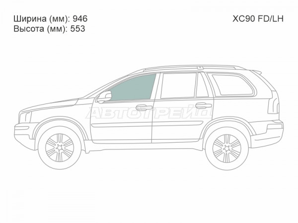 Стекло боковое опускное (Спереди / Слева / Цвет зеленый) Volvo XC90 02-14