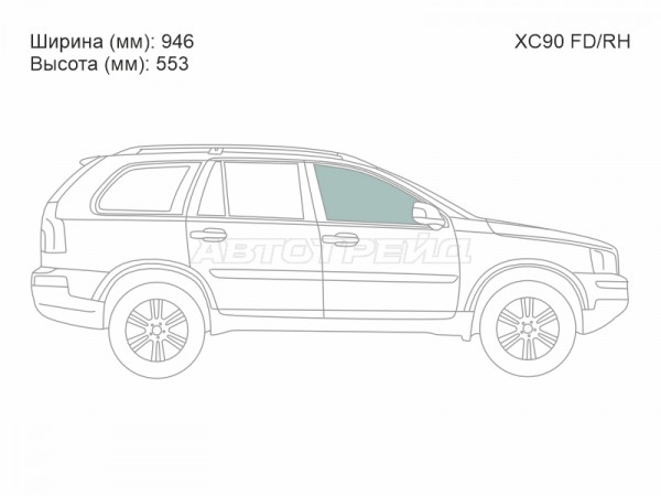 Стекло боковое опускное (Спереди / Справа / Цвет зеленый) Volvo XC90 02-14
