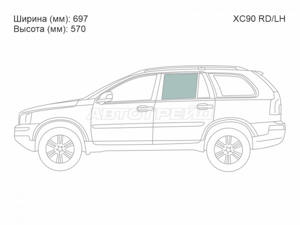 Стекло боковое опускное (Сзади / Слева / Цвет зеленый) Volvo XC90 02-14