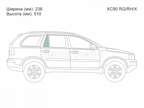 Стекло форточки (Сзади / Справа / Цвет зеленый) Volvo XC90 02-14