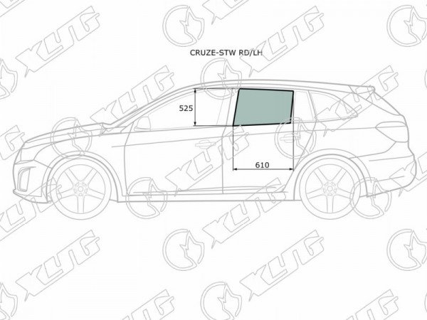 Стекло боковое опускное (Сзади / Слева / Цвет зеленый) Chevrolet Cruze 09-15