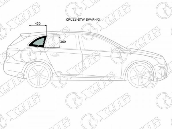 Стекло кузова (собачник) заднее правое CHEVROLET CRUZE STW 5D 12-15