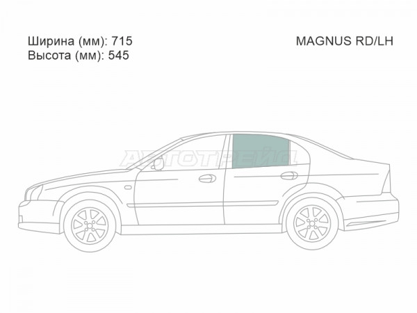 Стекло боковое опускное (Сзади / Слева / Цвет зеленый) Chevrolet Evanda 04-06  / Daewoo Evanda 00-06