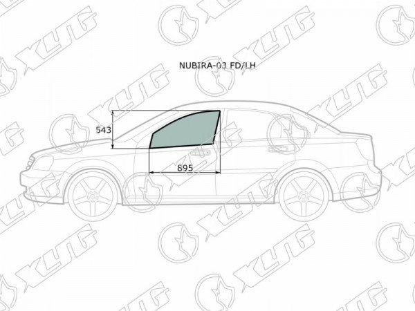 Стекло боковое опускное (Спереди / Слева / Цвет зеленый) Chevrolet Lacetti 04-13  / Daewoo Lacetti 04-09