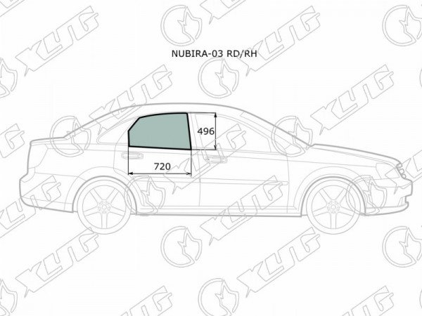 Стекло заднее правое опускное CHEVROLET LACETTI  /DAEWOO NUBIRA 4D 04-13