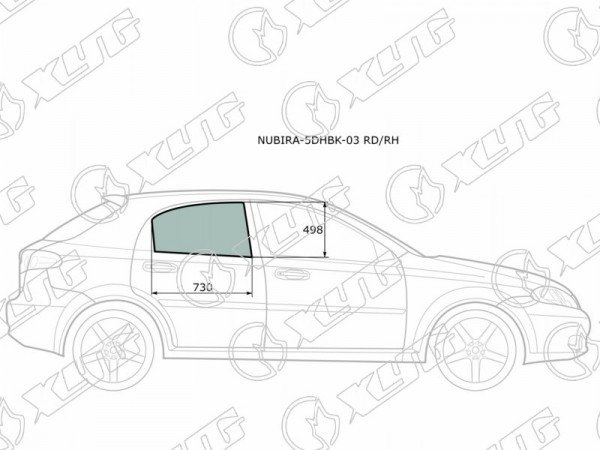 Стекло заднее правое опускное CHEVROLET LACETTI  /DAEWOO NUBIRA 5D HBK 04-13