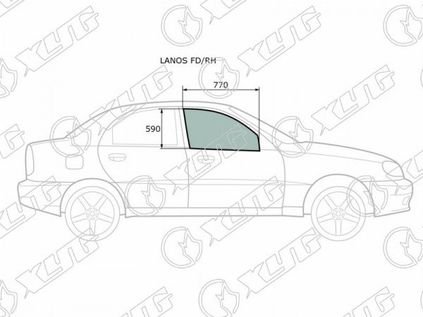 Стекло боковое опускное (Спереди / Справа / Цвет зеленый) Chevrolet Lanos 05-09  / Daewoo Lanos 97-08