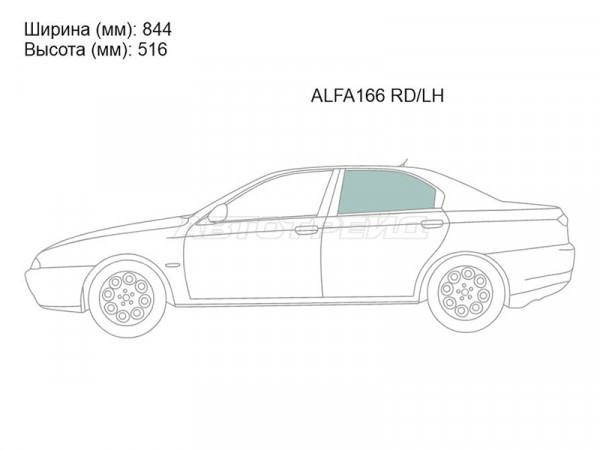 Стекло боковое опускное (Сзади / Слева / Цвет зеленый) Alfa Romeo 166 98-07