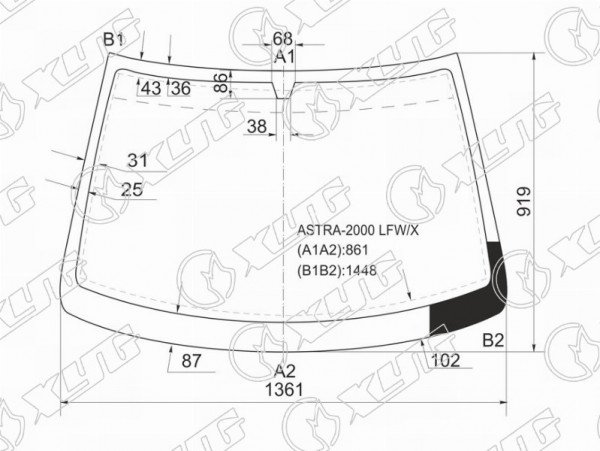 Стекло лобовое Opel Astra 98-09  / Chevrolet Viva 04-08